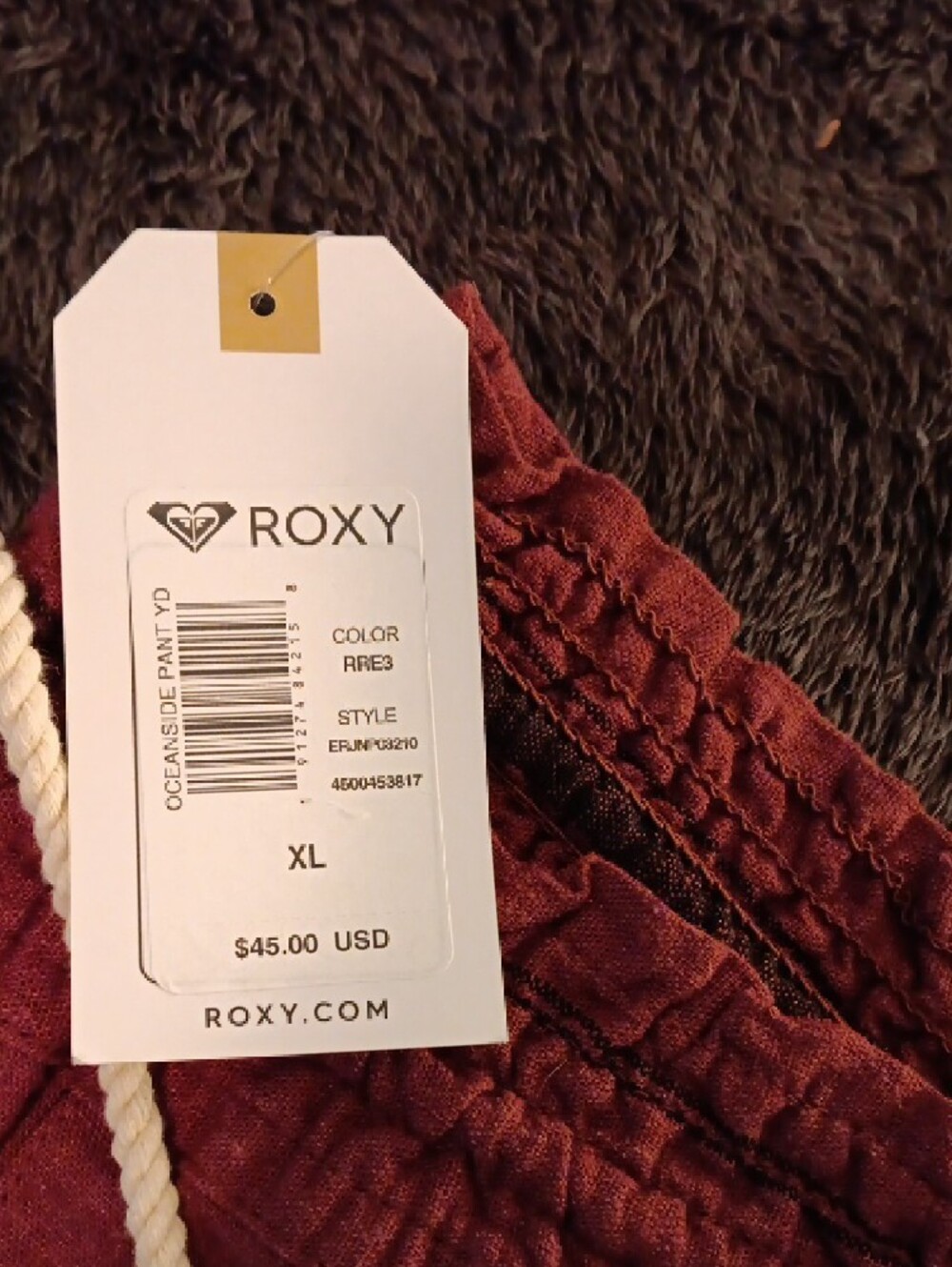 Roxy Rust Red Striped Drawstring Joggers - Picture 2 of 5